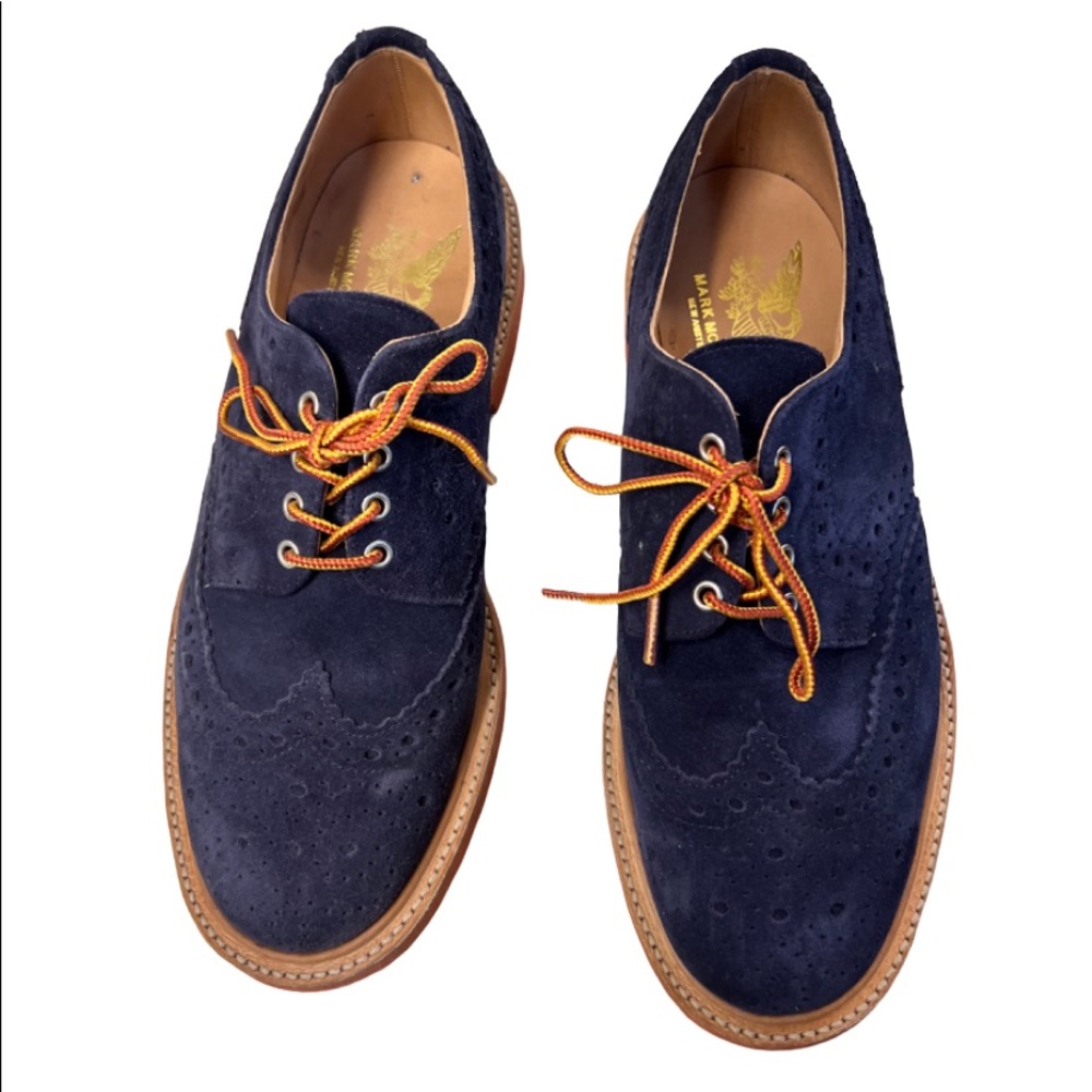 Mark McNairy New Amsterdam Navy Suede Brogue Gibson Derby Oxfords